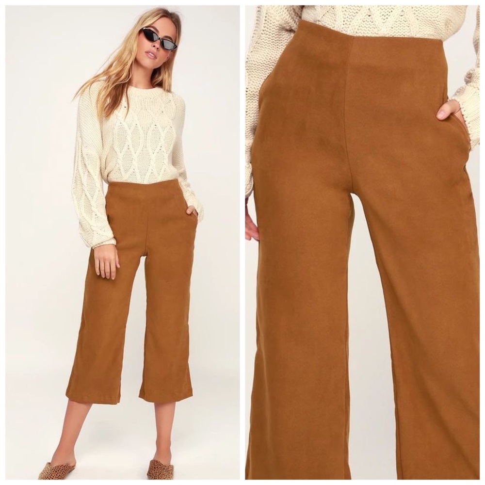Lulus Paislee Tan Suede High-Rise Culotte Pants